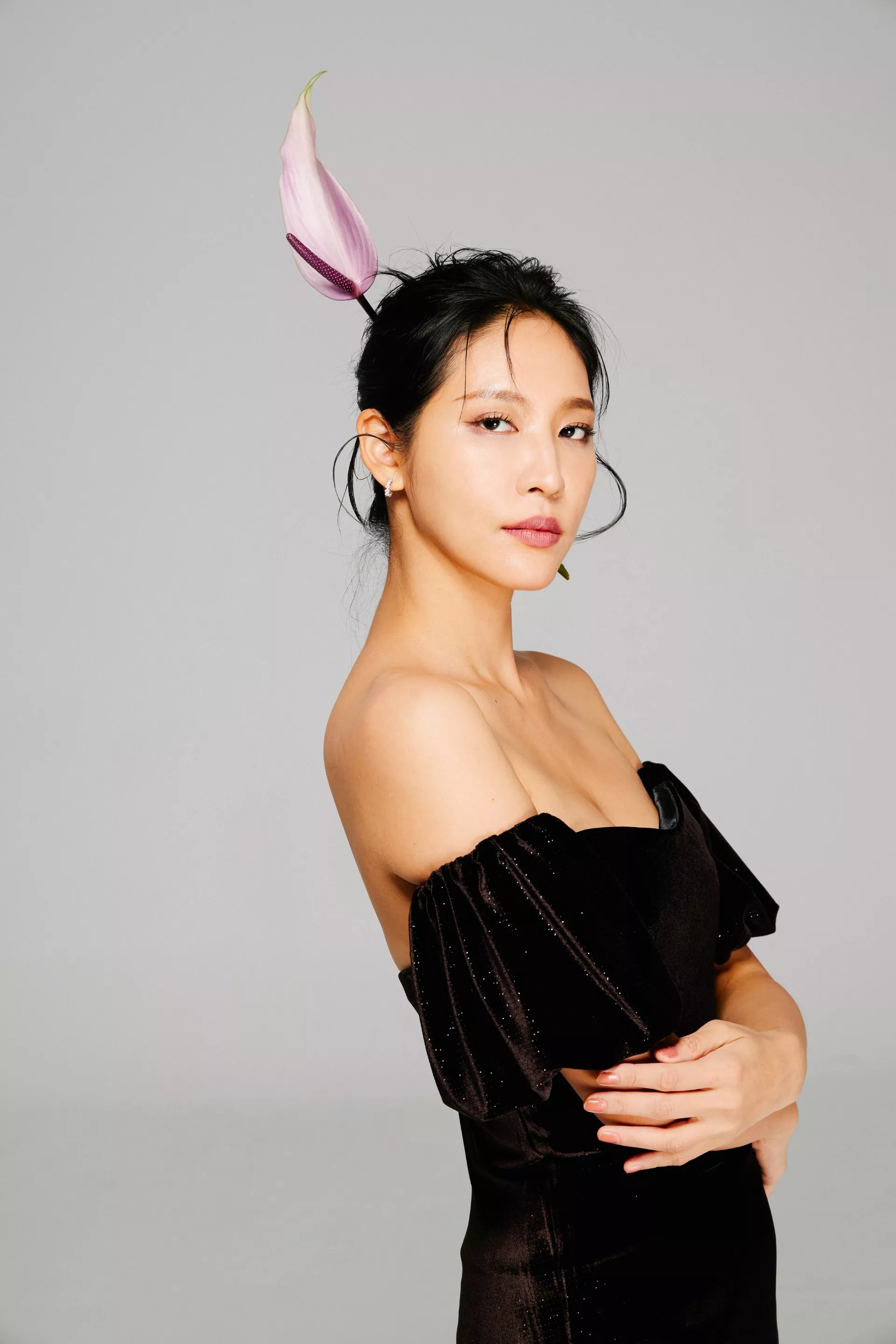 平口微光閃亮絨布加袖子晚禮服-2-2024Collection