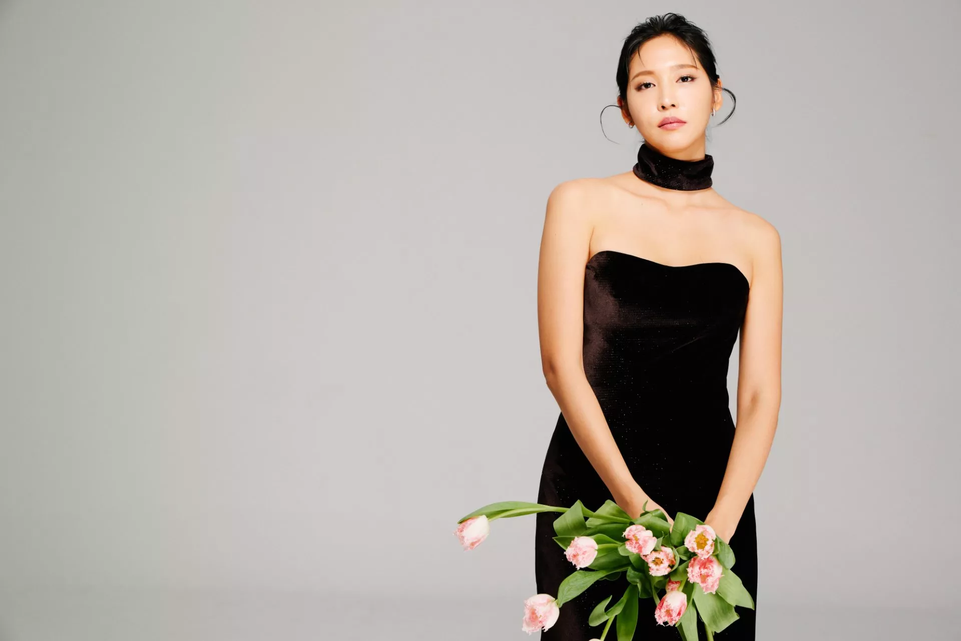 平口微光閃亮絨布加領晚禮服-2-2024Collection